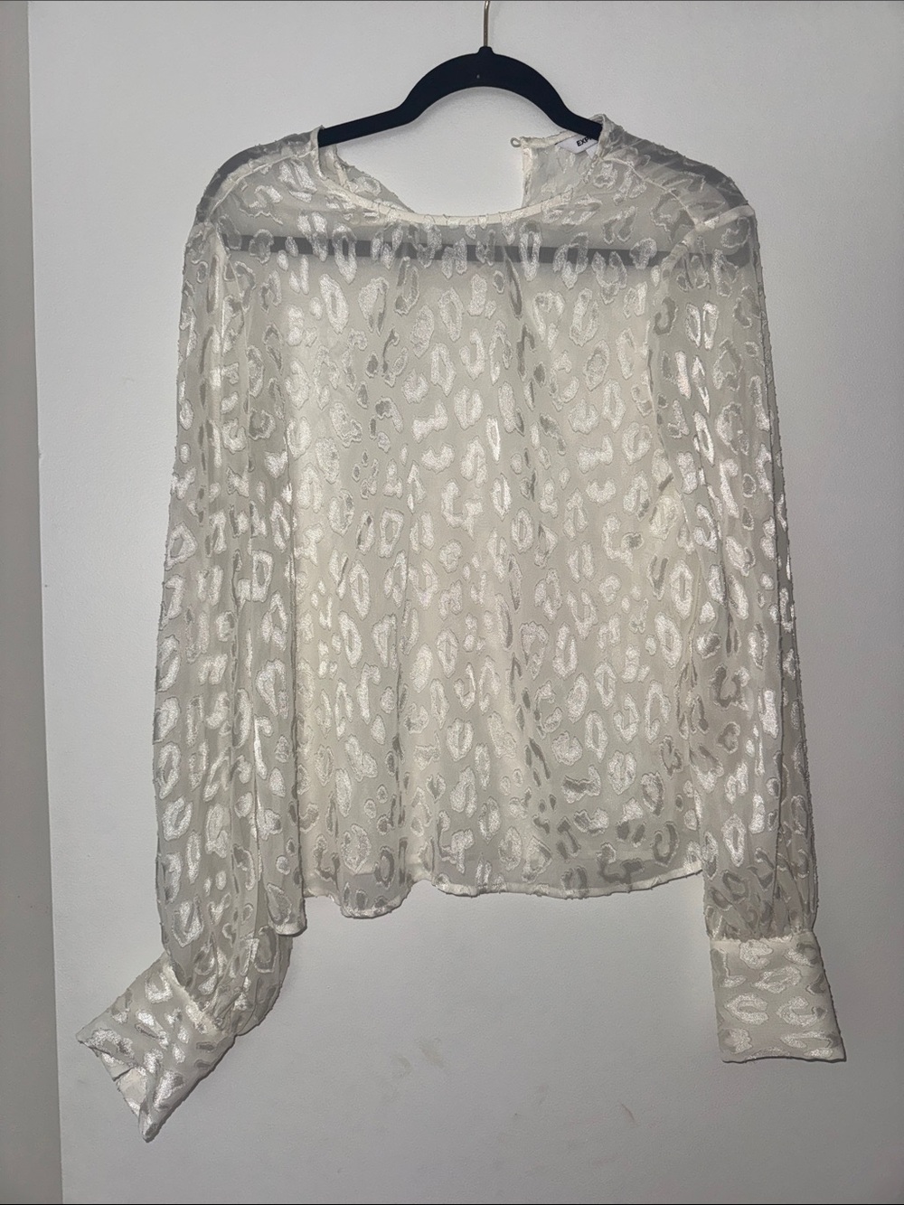 Express Sheer Ivory Long-Sleeve Blouse - Elegant Animal Jacquard